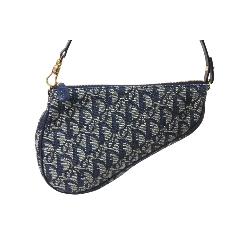 Dior Bag Hobo Bag Blue Leather Saddle Shoulder CHRISTIAN One Canvas Navy